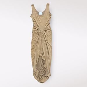 Freshine Ruched Scoop‎ Neck Maxi Dress Small Brown Boho Draped Festival USA